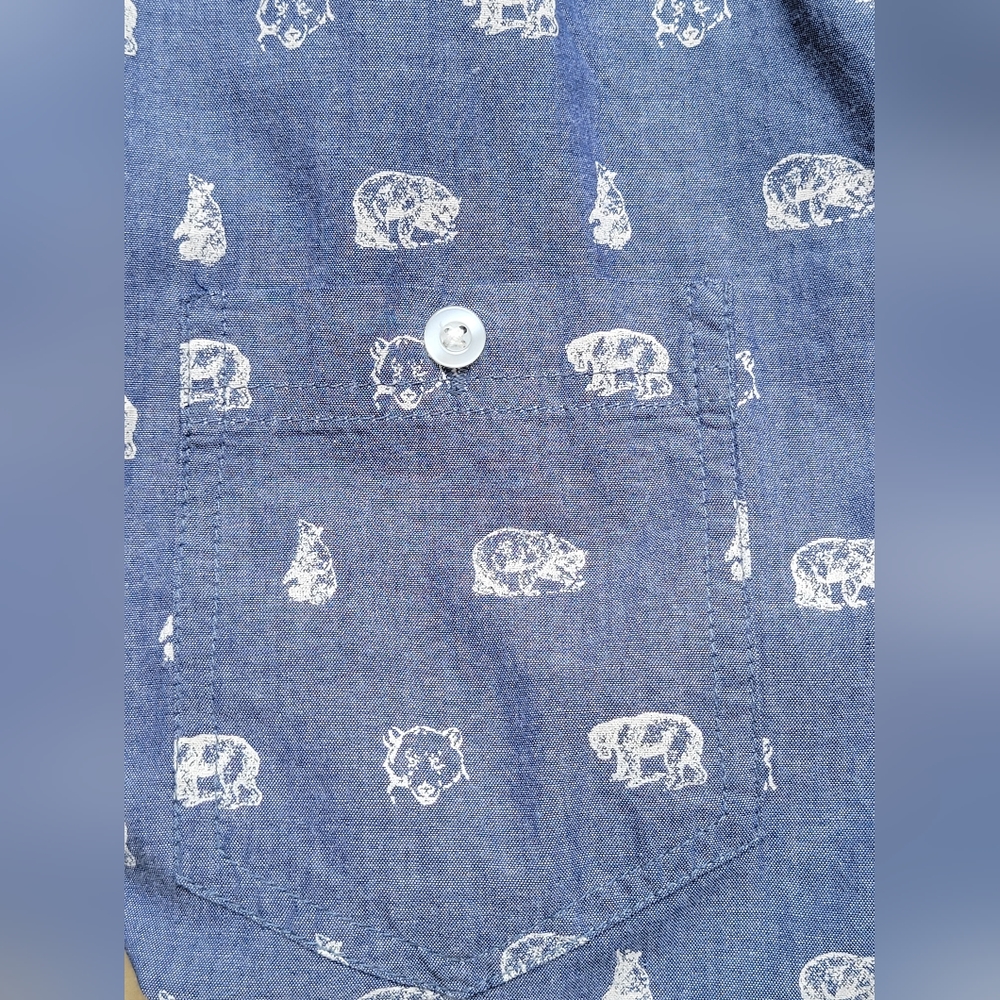 Bear Blue Cotton Short Sleeve Shirt Men's XL New